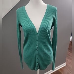 Banana Republic Green Pima Cotton Cashmere Blend Button Up Cardigan Sweater Sz M